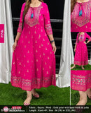 Rayon printed combo Anarkali gown for women, three-quarter sleeves, XL (bust 44in), Made in India