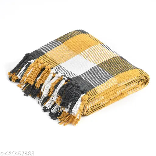 Soft, plush, checked pattern cotton throw blanket (50x60 inches), perfect for couch or bed, made in India