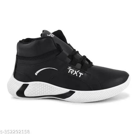 Black and white sports shoes for boys, with Velcro closures