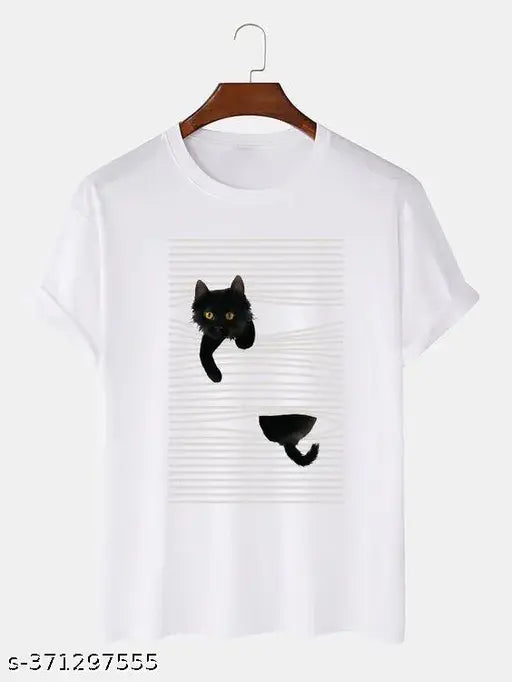 Printed polyester t-shirt, short sleeves with vibrant print, size S (chest 36in, length 27in), made in India
