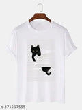 Printed polyester t-shirt, short sleeves with vibrant print, size S (chest 36in, length 27in), made in India