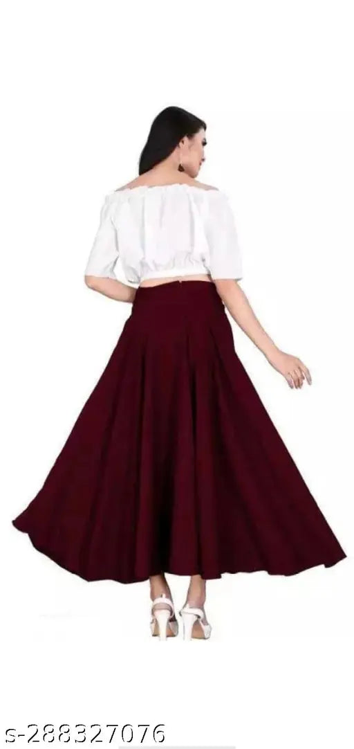 Purple satin off-the-shoulder midi skirt