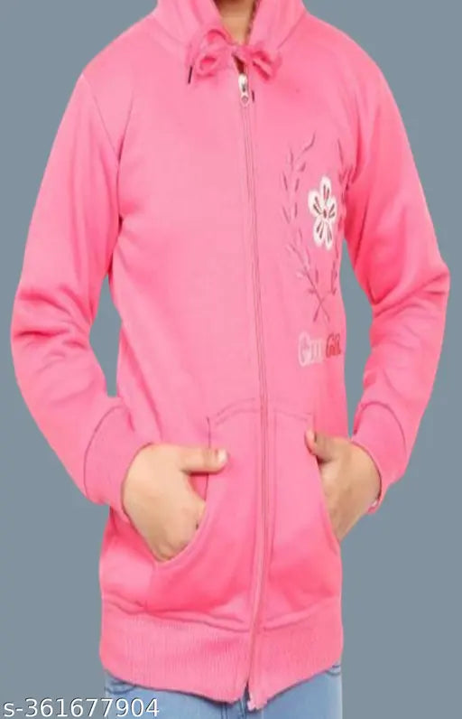 Solid pink casual jacket, hooded design, zip closure