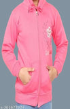 Solid pink casual jacket, hooded design, zip closure