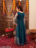Teal embroidered maxi dress for girls, polyester long sleeve with intricate patterns, size 8-9 years or 10-11 years, made in India