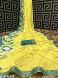 Yellow saree with intricate paisley design