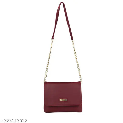 Trendy brown sling bag, vegan leather with metallic straps