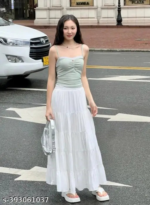 Rayon solid skirt, stylish self-designed Indian woman's wear (size 32, waist 15", length 40")