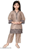 Comfy embroidered polycotton kurti for girls, three-quarter sleeve, Indian embroidered net pattern