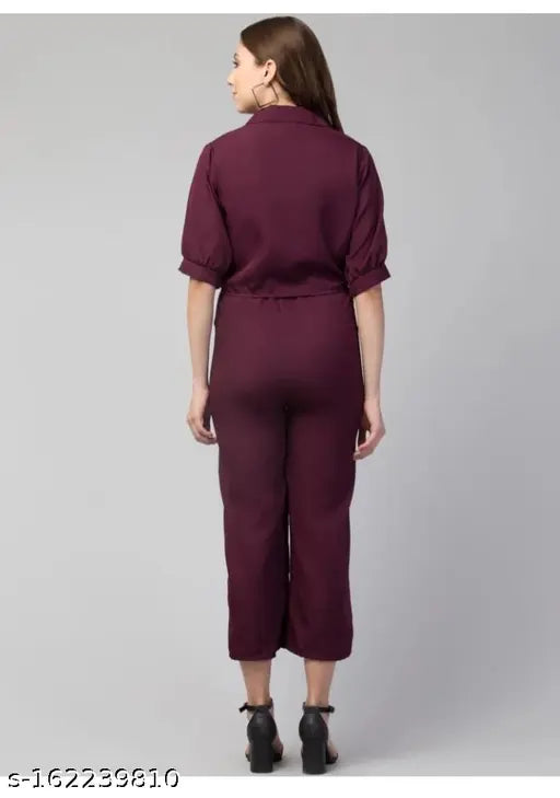 Stylish georgette jumpsuit for women & girls, solid pattern in sleeveless design, accentuates any body type, India origin