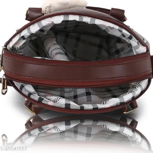 Fashionable trendy women shoulder crossbody bag with brown straps and plaid interior