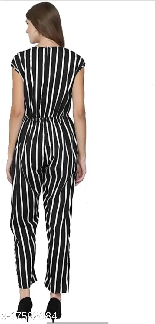 Striped crepe jumpsuit, short sleeves, size XS-XXXL, India origin