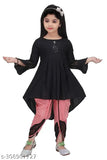 Rayon printed round neck kurta with dhoti pant for kids, solid pattern ethnic wear by Jhilik Garments