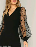 Lycra contrast star mesh sleeve wide leg jumpsuit, solid net fashion for women's wardrobe