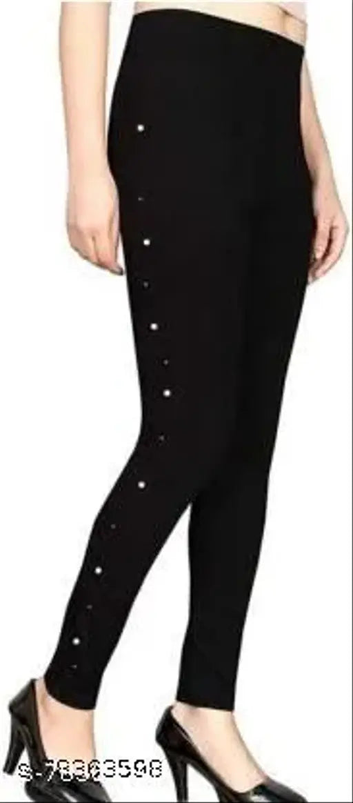 Black cotton blend jeggings by Febrina Classic - Fashionable women's solid black jeggings in sizes 24, 26, 28, 30, 32 (S, M, L), made in India