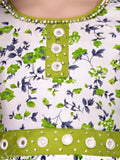 Green cotton blend short sleeve casual/western wear gown dress for girls, stylish and comfortable, perfect for summer playdates or parties. Size 3-4 years (bust size: 22in, length size: 29in), made in India