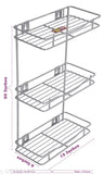 Stainless steel spice rack with three tiers and multiple shelves, suitable for kitchen or bathroom
