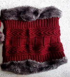 Knitted wool neck muffler with soft cozy fur, Indian self-design in free size