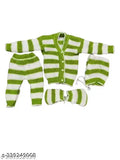 Baby woolen striped clothing set for winter wear (sweater, pajama, cap, booties), made of warm wool, suitable for newborns aged 0-3 months, from India