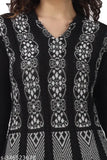 Black woolen women's long sleeve tunic with embroidered details