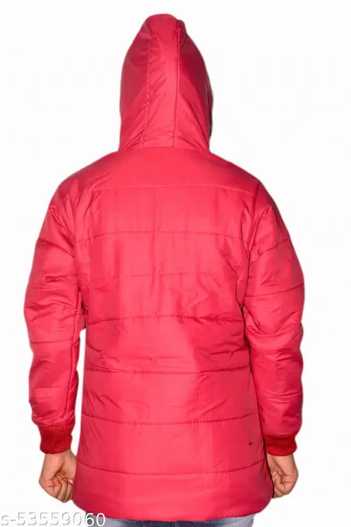 Red padded children's jacket with a hood