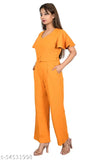 Mustard polyester jumpsuit for ladies, comfortable and full-length in solid design, India origin
