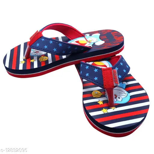 A pair of adult slippers featuring a patriotic design and blue sole