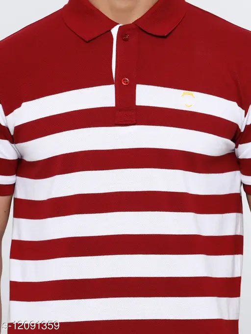Cotton blend colorblocked half sleeve polo t-shirt, fashionable men's casual wear