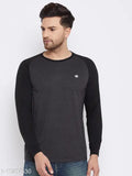 Charcoal cotton blend men's colorblocked t-shirt, long sleeves, round neck, on hanger