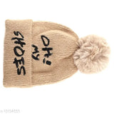 Angora winter knitted beanie cap with 'Oh my shoes!' message, black pompom