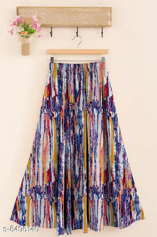 Colorful floral print women's midi skirt with tiered hem