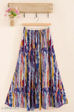 Colorful floral print women's midi skirt with tiered hem