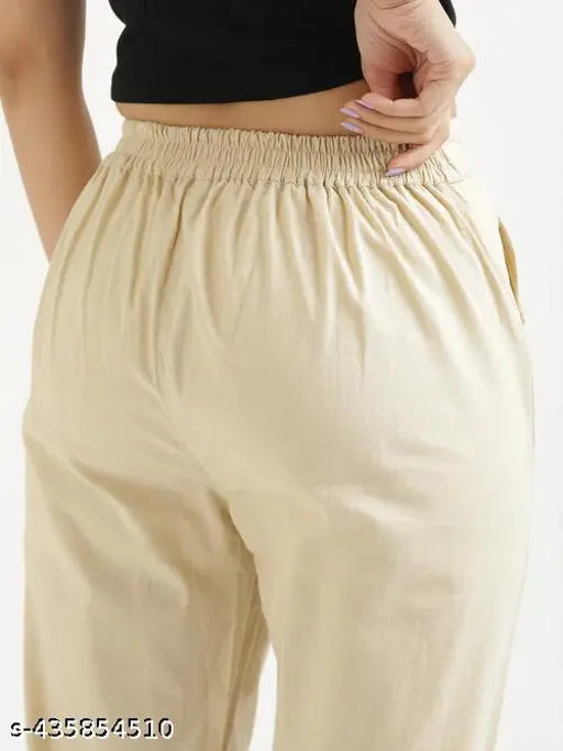 Khaki cotton casual trousers women's regular fit