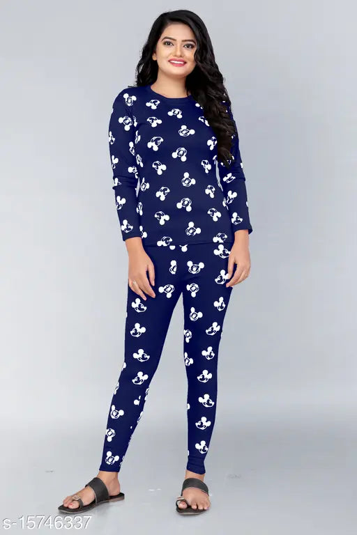 Women's cotton-blend printed nightsuit, long-sleeved pyjamas in size S (34/24/26/36)