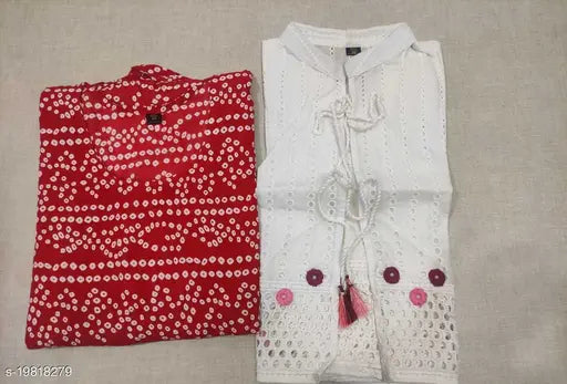 Rayon flared kurti, sleeveless, trendy printed design for women, Indian made