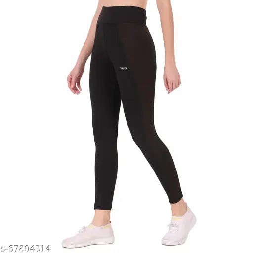 High-waisted yoga pants, women's wide stripe leggings with tummy control, stretchable Lycra fabric