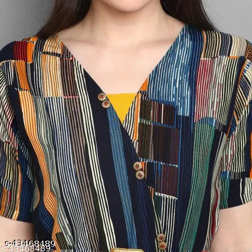 Multicolor rayon foil printed women's jumpsuit, three-quarter sleeves, Western style, perfect for year-round wear