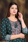 Rayon floral printed anarkali kurta, long sleeves, black trim