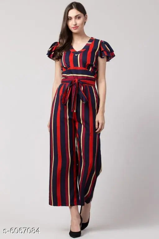 Striped poly crepe jumpsuit for women, attractive design in XS, S, M, L sizes