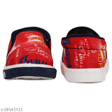 Red slip-on casual boots, velcro straps, durable rubber sole