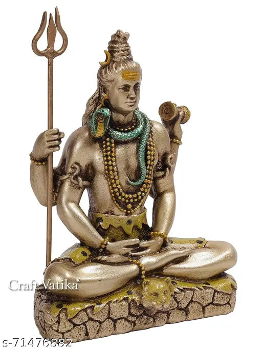 CraftVatika Hindu deity figurine in polyresin material, depicting a meditating figure with multiple arms and adorned with jewelry
