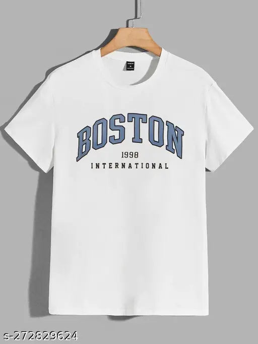 Blue printed polyester t-shirt, trendy design for men and women, short sleeves