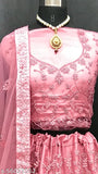 Pink Zari embroidered net lehenga-choli set with dupatta, perfect for women and girls for various occasions