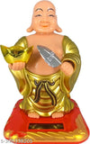 Golden plastic moving head solar Laughing Buddha with waving fan