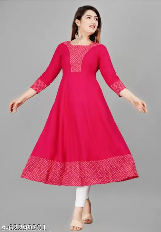 Pink rayon anarkali suit with long kameez