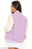Hustle Bustle unisex lavender cottonblend varsity jacket, lightweight, solid-colored with print motif and cover elastication at cuffs & hem