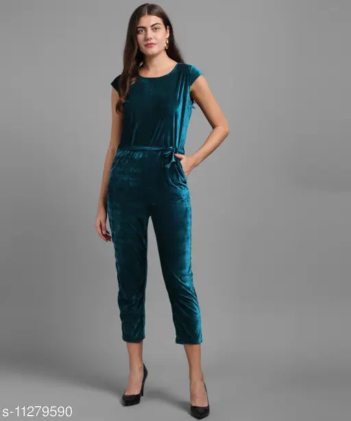 Dark green velvet cap sleeves jumpsuit, luxury women's wear by Vivient