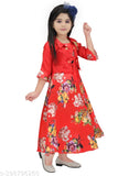 Cotton blend printed net three-quarter sleeve stylish gown from S K FASHION, suitable for various festive occasions and all seasons. Available in sizes ranging from 2-3 Years to 9-10 Years, originating from India