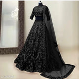 Embroidered net lehenga with chain and diamond work, semi-stitched, Indian bridal wear
