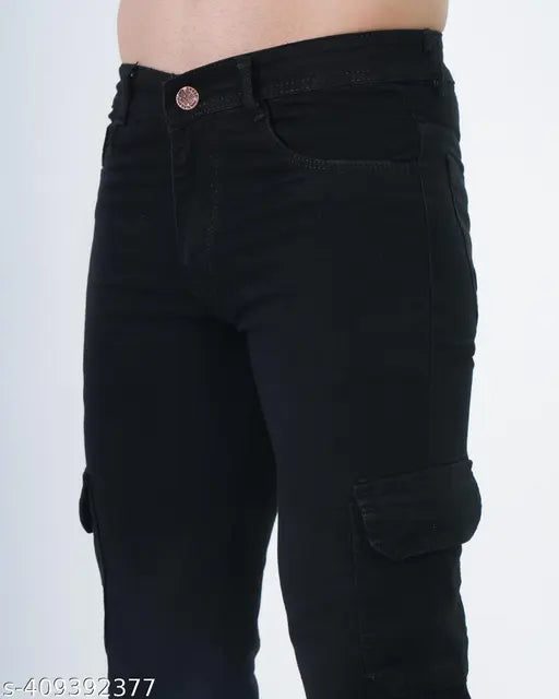 Black denim men's jeans, dyed/washed, straight fit, 28 waist x 38 length, Indian origin